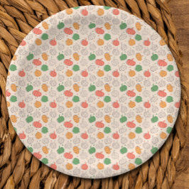 パンプキンハロウィーンオレンジの緑の白いパターン ペーパープレート