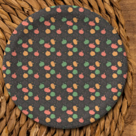 パンプキンハロウィーンオレンジ色の緑の黒いパターン ペーパープレート