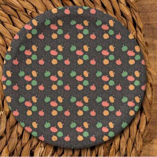 パンプキンハロウィーンオレンジ色の緑の黒いパターン ペーパープレート