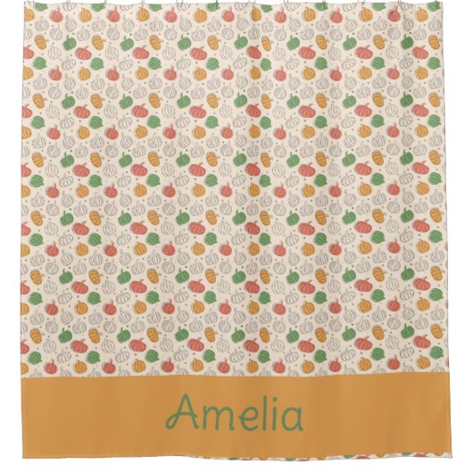 パンプキンハロウィーンオレンジ色の黄色の緑 シャワーカーテン (正面)