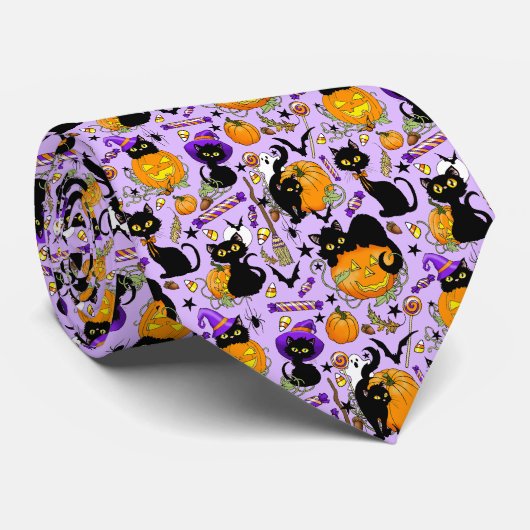 パンプキンハロウィーンキャンディブラックキャッツ ネクタイ (ロール)
