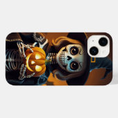 パンプキンハロウィーンティー付きスケルトン Case-Mate iPhoneケース (裏面 (横))