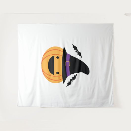 パンプキンハロウィーンハロウィーンのカボチャのちょうちんこうもり タペストリー (正面(横))