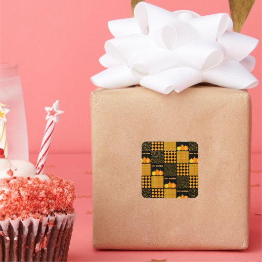 パンプキンハロウィーンパッチワークパターン スクエアシール (パーティー)