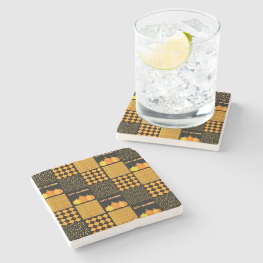 パンプキンハロウィーンパッチワークパターン ストーンコースター (横)