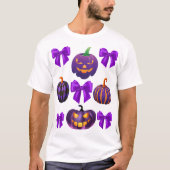 パンプキンハロウィーンパープルコロッケ弓秋おもしろい Tシャツ (正面)
