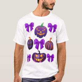 パンプキンハロウィーンパープルコロッケ弓秋おもしろい Tシャツ