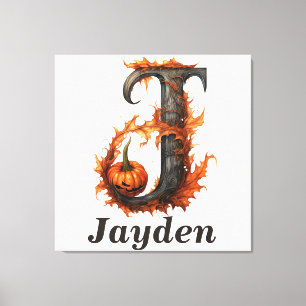 パンプキンハロウィーン名レターJフローラモノグラム キャンバスプリント