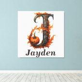 パンプキンハロウィーン名レターJフローラモノグラム キャンバスプリント (インサイチュ (ウッドフロア))