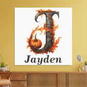 パンプキンハロウィーン名レターJフローラモノグラム キャンバスプリント (インサイチュ (リビング))