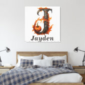 パンプキンハロウィーン名レターJフローラモノグラム キャンバスプリント (インサイチュ (寝室))