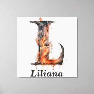 パンプキンハロウィーン名レターLフローラモノグラム キャンバスプリント