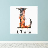 パンプキンハロウィーン名レターLフローラモノグラム キャンバスプリント (インサイチュ (ウッドフロア))