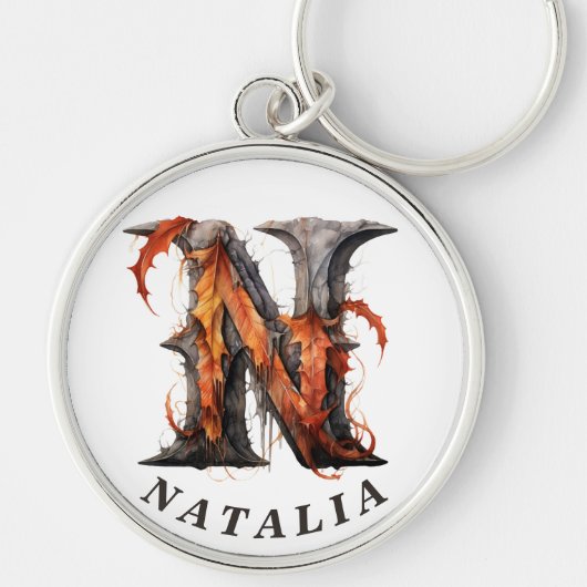 パンプキンハロウィーン名レターNフローラモノグラム キーホルダー (正面)