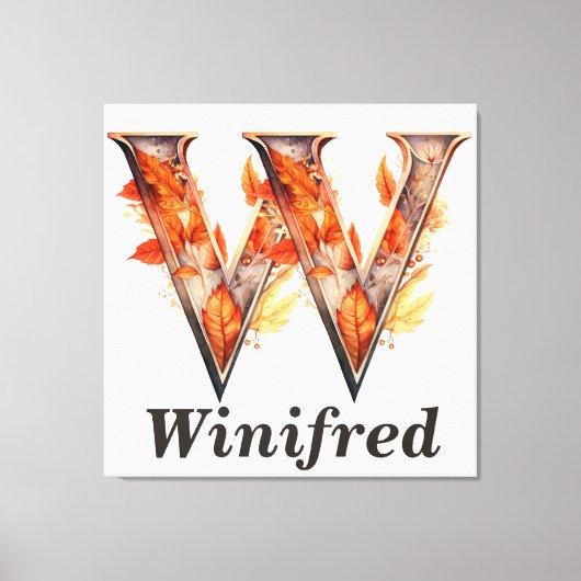 パンプキンハロウィーン名レターWフローラモノグラム キャンバスプリント (正面)