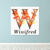 パンプキンハロウィーン名レターWフローラモノグラム キャンバスプリント (インサイチュ (ウッドフロア))