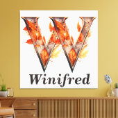 パンプキンハロウィーン名レターWフローラモノグラム キャンバスプリント (インサイチュ (リビング))
