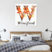 パンプキンハロウィーン名レターWフローラモノグラム キャンバスプリント (インサイチュ (寝室))