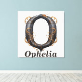 パンプキンハロウィーン名Letter Oフローラモノグラム キャンバスプリント (インサイチュ (ウッドフロア))