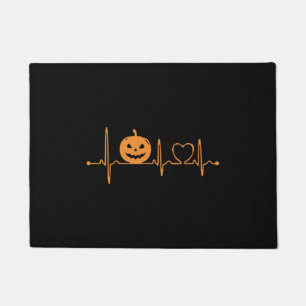 パンプキンハートビートハロウィーンTシャツデザイン ドアマット