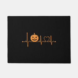 パンプキンハートビートハロウィーンTシャツデザイン ドアマット