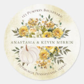 パンプキンハーベスト金ゴールド差出人住所封筒用シール ラウンドシール (正面)