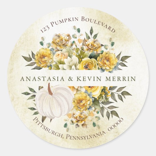パンプキンハーベスト金ゴールド差出人住所封筒用シール ラウンドシール (正面)
