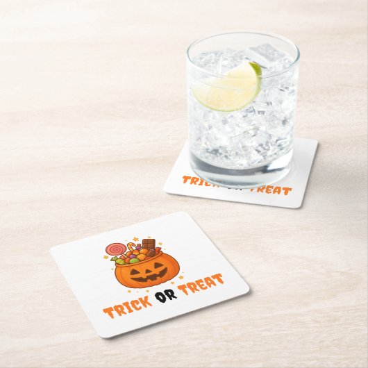 パンプキンバケットの甘さ – ハロウィーン スクエアペーパーコースター (インサイチュ)