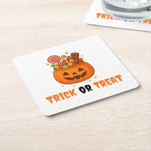 パンプキンバケットの甘さ – ハロウィーン スクエアペーパーコースター (アングル)
