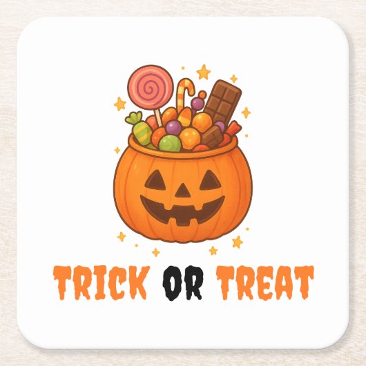 パンプキンバケットの甘さ – ハロウィーン スクエアペーパーコースター (正面)