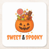 パンプキンバケットの甘さ – ハロウィーン スクエアペーパーコースター (正面)