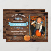 パンプキンバースデーパーティーフォト秋ブルーボーイ招待状 招待状 (正面/裏面)