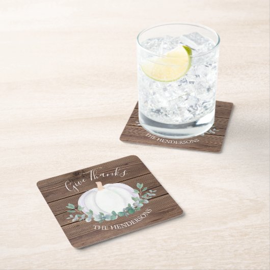 パンプキンバーンウッドサンクスギビング スクエアペーパーコースター (インサイチュ)