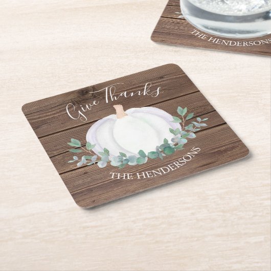 パンプキンバーンウッドサンクスギビング スクエアペーパーコースター (アングル)