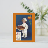 パンプキンパイのヴィンテージの感謝祭の子供のシェフ シーズンポストカード (スタンド正面)