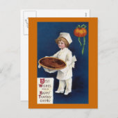 パンプキンパイのヴィンテージの感謝祭の子供のシェフ シーズンポストカード (正面/裏面)