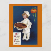 パンプキンパイのヴィンテージの感謝祭の子供のシェフ シーズンポストカード (正面)