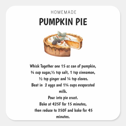 "パンプキンパイレシピ – スウィートとフェスティバル秋 スクエアシール (正面)