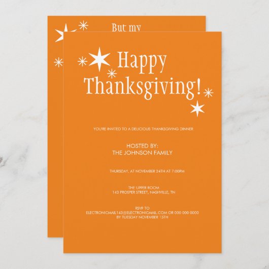 パンプキンパイ秋のスターサンクスギビングディナー 招待状 (正面/裏面)