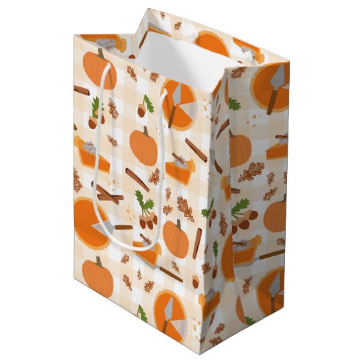 パンプキンパイ秋の秋パターン ミディアムペーパーバッグ (正面アングル)