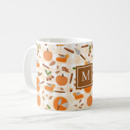 パンプキンパイ秋秋パターンモノグラムイニシャル コーヒーマグカップ