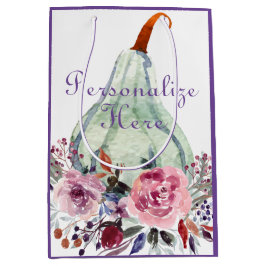 パンプキンパステルエレガント秋フローラグルドティール（緑がかった色） ミディアムペーパーバッグ