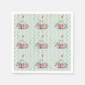 パンプキンパステルエレガント秋フローラティール(緑がかった色)金ゴールドピンク スタンダードカクテルナプキン (正面)