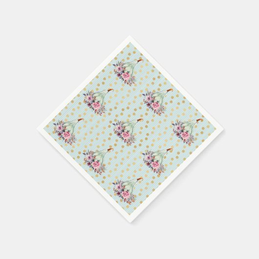 パンプキンパステルエレガント秋フローラティール(緑がかった色)金ゴールドピンク スタンダードカクテルナプキン (角)