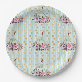 パンプキンパステルエレガント秋フローラ秋ティール（緑がかった色） ペーパープレート