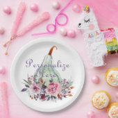 パンプキンパステルエレガント秋フローラ秋ティール(緑がかった色) ペーパープレート (パーティー)