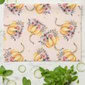 パンプキンパステルピーチ金ゴールド水玉模様フローラ秋 キッチンタオル (折り畳み)