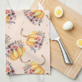 パンプキンパステルピーチ金ゴールド水玉模様フローラ秋 キッチンタオル (四つ折り)