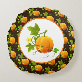 パンプキンパターンのダークブラウン秋シーズン ラウンドクッション