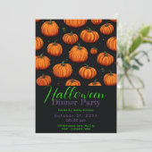 パンプキンパターンブラックハロウィーンディナーパーティー 招待状 (スタンド正面)
